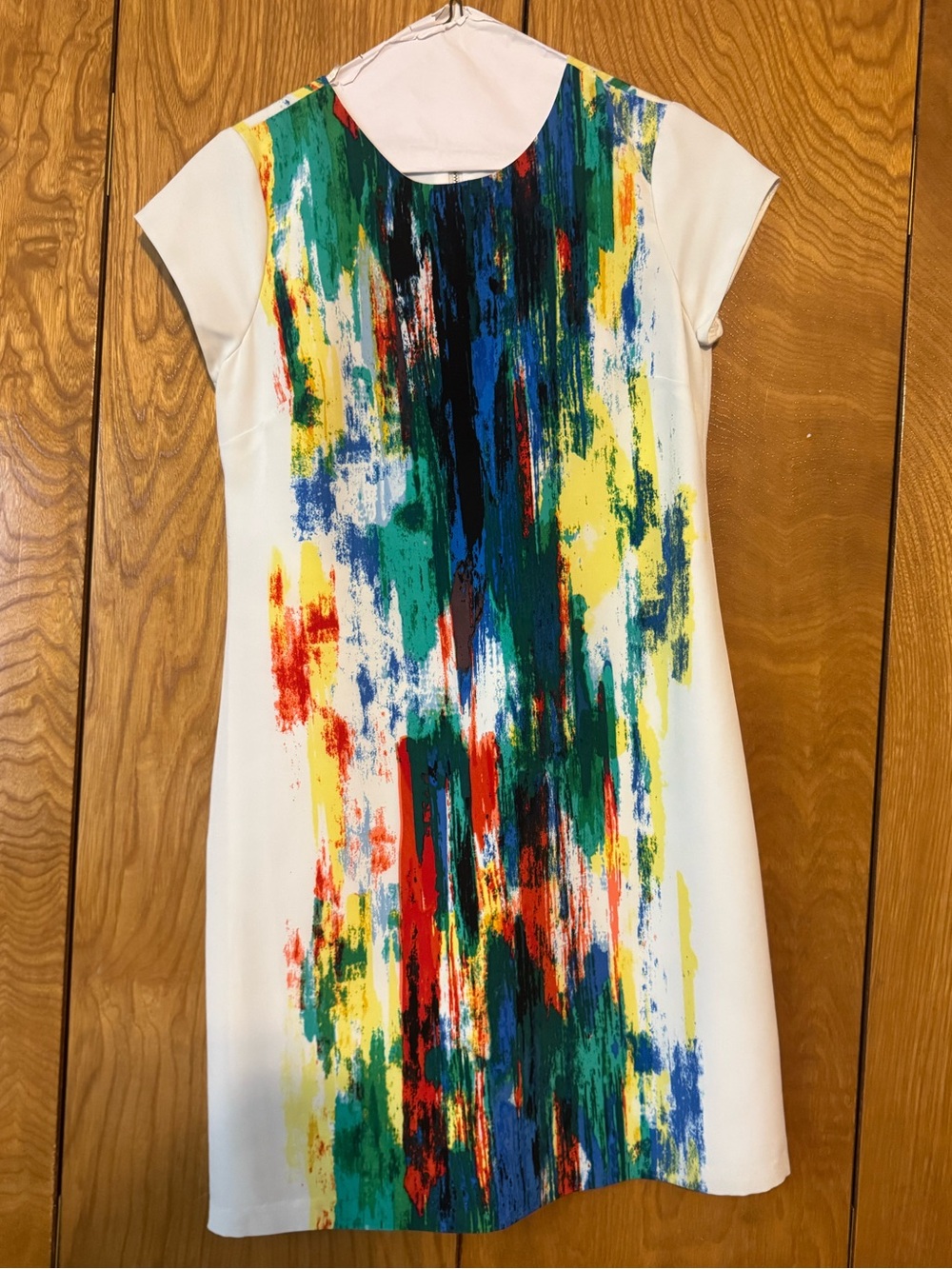 Vince Camuto Women’s Colorful Shift Dress 00P White/Multicolor Abstract Zip